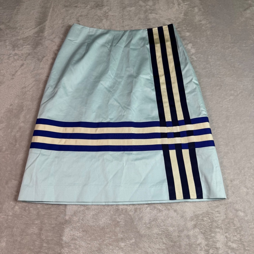 J. McLaughlin Womens Light Blue Ribbon Trim A-Line Skirt Size 2 Lined USA Made